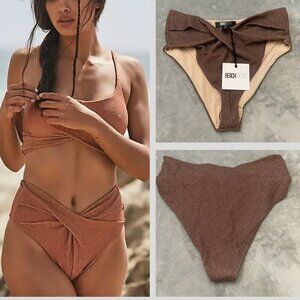 New! Beach Riot Zuri Brown Glitter Twisted Bikini Bottom NWT 4976